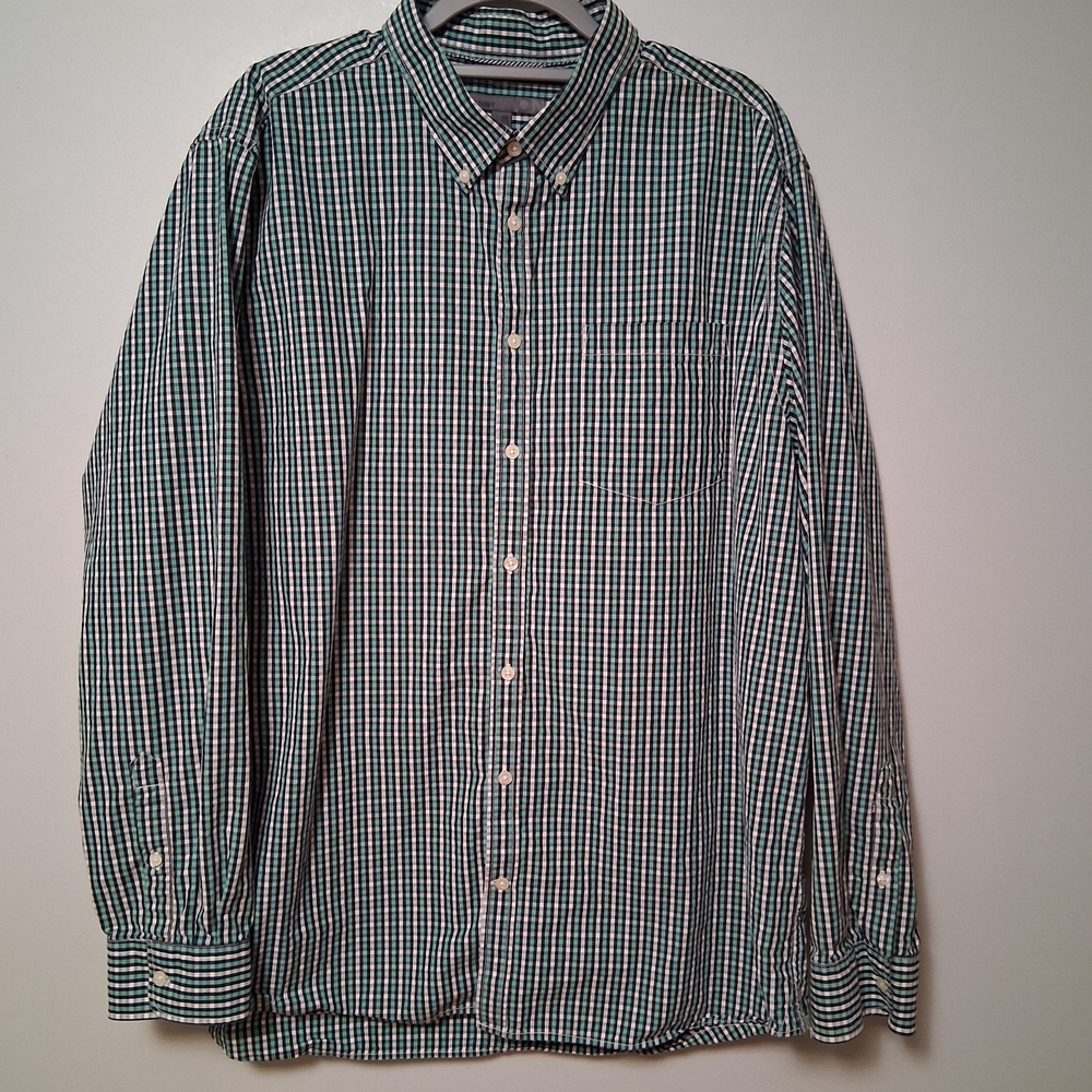 Old Navy Men's Green and White Check Button-Down Shirt Size XXL